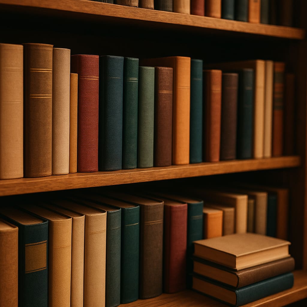 Kuratierte Bücher in Holzregalen